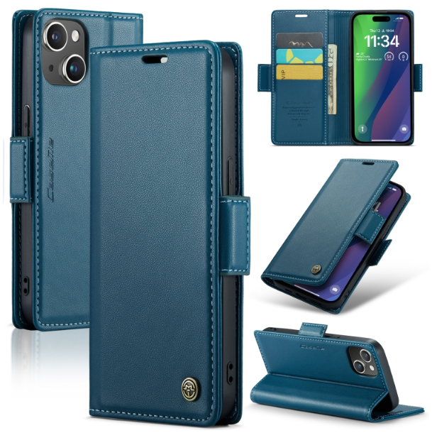 CaseMe Butterfly Buckle Litchi Texture RFID Anti-theft Wallet Case - For iPhone 15 - mosaccessories